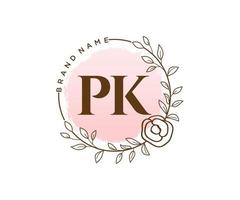iniziale pk femminile logo. utilizzabile per natura, salone, terme, cosmetico e bellezza loghi. piatto vettore logo design modello elemento.