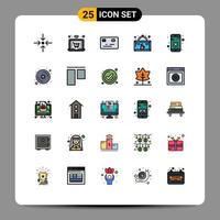 mobile interfaccia pieno linea piatto colore impostato di 25 pittogrammi di App attraversare pagamento vicino tazza modificabile vettore design elementi