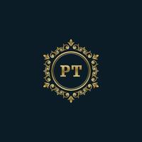 lettera pt logo con lusso oro modello. eleganza logo vettore modello.