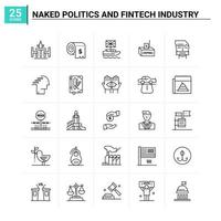25 nudo politica e Fintech industria icona impostato vettore sfondo