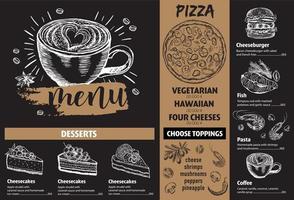 depliant menu ristorante. volantino con grafica disegnata a mano. vettore