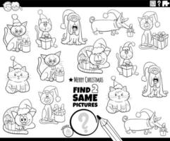 trova Due stesso cartone animato animali domestici personaggi su Natale colorazione pagina vettore