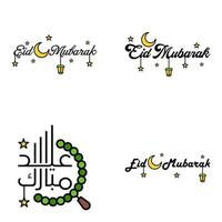 contento eid mubarak vettore design illustrazione di 4 mano scritto decorativo messaggi su bianca sfondo