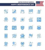 25 Stati Uniti d'America blu segni indipendenza giorno celebrazione simboli di stella distintivo nazione patatine fritte cibo modificabile Stati Uniti d'America giorno vettore design elementi