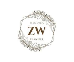 Z W iniziali lettera nozze monogramma loghi collezione, mano disegnato moderno minimalista e floreale modelli per invito carte, Salva il Data, elegante identità per ristorante, boutique, bar nel vettore