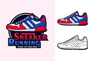 sneaker in esecuzione scia su e correre design logo collezione vettore