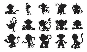 scimmia silhouette impostato illustrazione scimmie vettore collezione isolato su bianca sfondo nero animale silhouette impostato colorazione libro per bambini