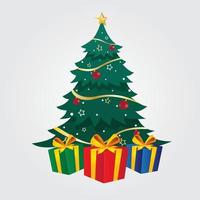 Natale albero isolato, Natale albero con abete i regali palle luci vettore