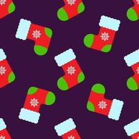 vettore senza soluzione di continuità modello di rosso Natale calzino su buio viola sfondo
