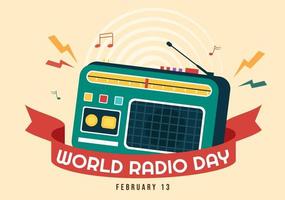 mondo Radio giorno su febbraio 13 di idea per atterraggio pagina modello, bandiera e manifesto nel piatto stile cartone animato sfondo mano disegnato illustrazione vettore