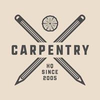 Vintage ▾ carpenteria, carpenteria e meccanico etichetta, distintivo, emblema e logo. vettore illustrazione. monocromatico grafico arte.