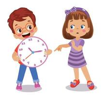 carino contento bambini Tenere orologio vettore