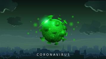segno del coronavirus covid-2019 su sfondo scuro vettore