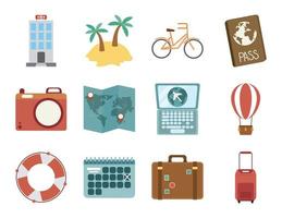 set di icone piatte vacanze estive e spiaggia vettore