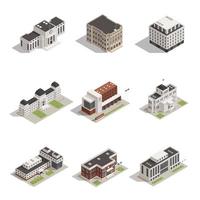 set di icone isometriche di edifici governativi vettore