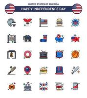 25 Stati Uniti d'America piatto pieno linea segni indipendenza giorno celebrazione simboli di distintivo bandiera unito nazione americano modificabile Stati Uniti d'America giorno vettore design elementi