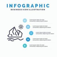 ecologia ambiente ghiaccio iceberg fusione linea icona con 5 passaggi presentazione infografica sfondo vettore