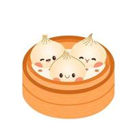 carino cartone animato Ravioli vettore disegno. tradizionale giapponese Ravioli con divertente sorridente facce. kawaii asiatico cibo vettore illustrazione.