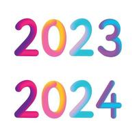 contento nuovo anno 2023 2024 futuro metaverso neon testo neon con metallo effetto, numeri e futurismo Linee. vettore saluto carta, striscione, congratulazione manifesto 3d illustrazione.