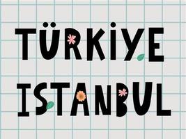 Istanbul. scritte a mano. logo vettoriale di Istanbul in colore nero con gabbiani su sfondo bianco. prodotti souvenir, emblema banner, blog di viaggio social media, brochure, volantino. illustrazione digitale.