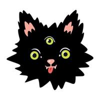 Halloween trippy impaurito Magia gatto con terzo occhio. Halloween trippy bizzarro gatto vettore