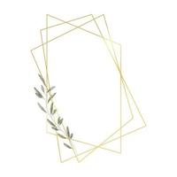 d'oro geometrico telaio con le foglie nel acquerello stile. lusso poligonale telaio per decorazione San Valentino giorno, nozze inviti, saluto carte. vettore illustrazione