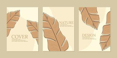 Banana foglia estetico boho copertina design impostare. botanico tema Marrone colore sfondo. a4 per i Quaderni, pianificatori, opuscoli, libri, cataloghi vettore
