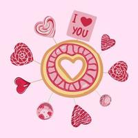 San Valentino S giorno decorativo elemento. biscotti con dolci nel il forma di un' cuore. decorativo oggetti per madre S giorno, San Valentino S giorno, donne S giorno e san valentino. cartone animato stile, vettore illustrazione.