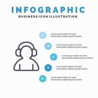 avatar supporto uomo cuffie linea icona con 5 passaggi presentazione infografica sfondo vettore