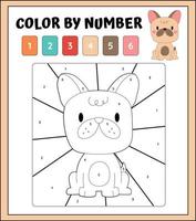 un' formazione carta con un' compito per prescolastico e scuola materna bambini. colore cartone animato cane di numeri. colore di numero educativo gioco per bambini con animali vettore