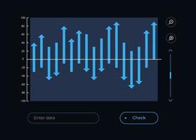 dinamico cascata grafico ui elemento modello. modificabile isolato vettore pannello di controllo componente. piatto utente interfaccia. visivo dati presentazione. ragnatela design aggeggio per mobile applicazione con buio tema