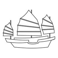 Cinese di legno andare in barca nave icona, schema stile vettore