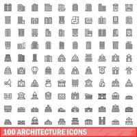 100 icone di architettura impostate, stile contorno vettore