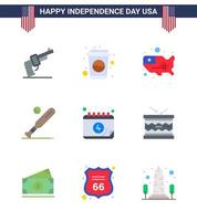 impostato di 9 Stati Uniti d'America giorno icone americano simboli indipendenza giorno segni per americano gli sport carta geografica pipistrello palla modificabile Stati Uniti d'America giorno vettore design elementi