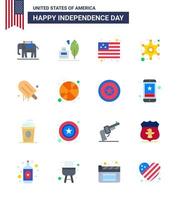 imballare di 16 Stati Uniti d'America indipendenza giorno celebrazione appartamenti segni e 4 ° luglio simboli come come Stati Uniti d'America crema bandiera gelato stella modificabile Stati Uniti d'America giorno vettore design elementi