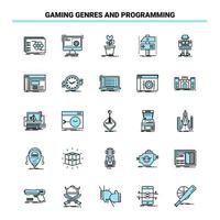 25 gioco generi e programmazione nero e blu icona impostare. creativo icona design e logo modello vettore