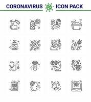 16 linea impostato di corona virus epidemico icone come come virus sapone bacino protezione mano lavaggio lavaggio virale coronavirus 2019 nov malattia vettore design elementi