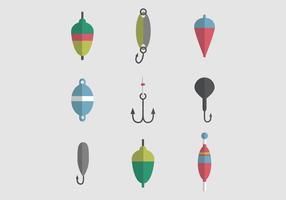 Set colorato di attrezzi da pesca vettore