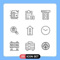 9 linea nero icona imballare schema simboli per mobile applicazioni isolato su bianca sfondo. 9 icone impostare. vettore