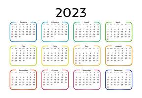 calendario per il 2023 isolato su sfondo bianco. da domenica a lunedì, modello di business. illustrazione vettoriale