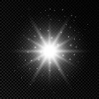 leggero effetto di lente razzi. bianca raggiante luci starburst effetti con brilla. vettore illustrazione