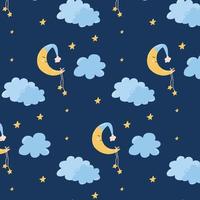 carino infantile senza soluzione di continuità modello con Luna, nuvole e stelle. modello per bambini pigiama. bene notte. vettore illustrazione mano disegnato cartone animato stile.