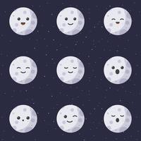 carino cartone animato personaggio di Luna. impostato di carino cartone animato pianeti con diverso emozioni. vettore illustrazione