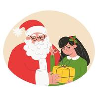 Natale ritratto Santa Claus e poco bambino con presente vettore