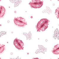 San Valentino S giorno. tenero rosa labbra, stella, menta. senza soluzione di continuità modello vettore illustrazione. acquerello stile. mondo bacio giorno. confezione, cartoline, sfondo, striscione, manifesto, Stampa tessuto.