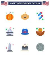 piatto imballare di 9 Stati Uniti d'America indipendenza giorno simboli di americano cappello fuoco d'artificio bianca punto di riferimento modificabile Stati Uniti d'America giorno vettore design elementi
