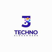 3 pixel numero logo design modello, pixel tecnologia logo simbolo concetto vettore