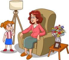 madre e bambini per parlare cartone animato vettore