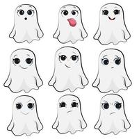 carino Halloween adesivi con spaventoso fantasma impostare. contento fantasmi personaggi per bambini. piatto vettore adesivi