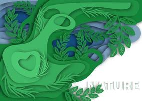 superiore Visualizza di natura carta tagliare. foglie, cespugli, fiume. vettore illustrazione.
